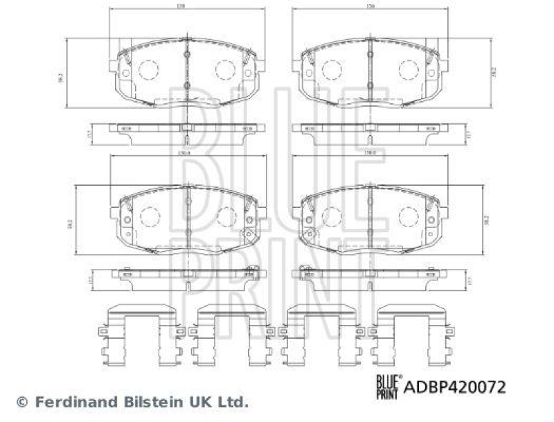 BLUE PRINT ADBP420072 Bremsbelagsatz mit Befestigungsmaterial für HYUNDAI