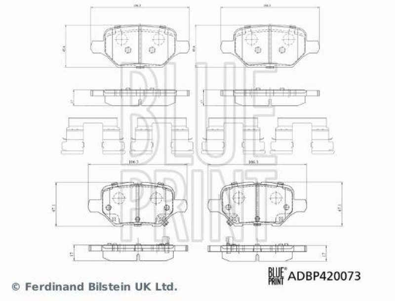 BLUE PRINT ADBP420073 Bremsbelagsatz mit Klammern für Vauxhall