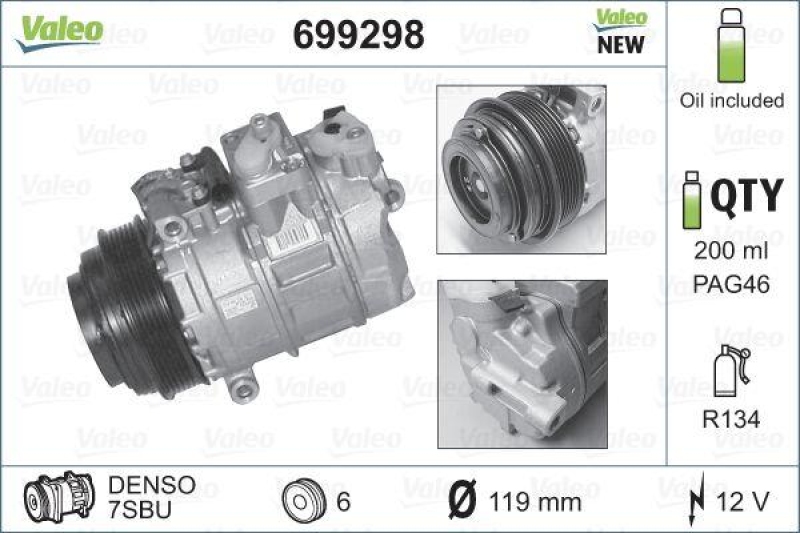 VALEO 699298 Kompressor MERCEDES Classe C,CLK,E,SLK