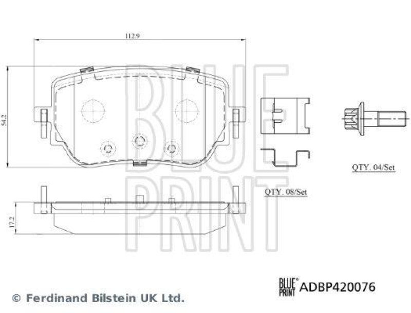 BLUE PRINT ADBP420076 Bremsbelagsatz mit Befestigungsmaterial für Mercedes-Benz PKW