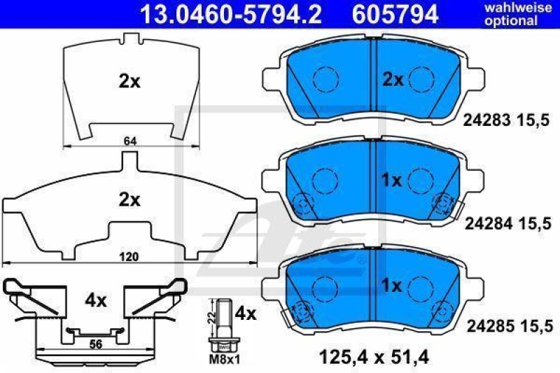 ATE 13.0460-5794.2 Belagsatz vorne für DAIHATSU MAZDA SUBARU SUZUKI