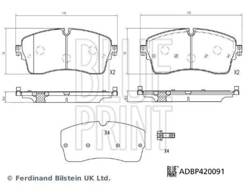 BLUE PRINT ADBP420091 Bremsbelagsatz mit Schrauben für Land Rover