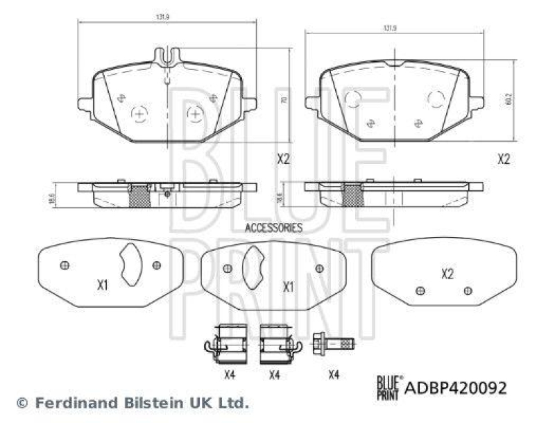 BLUE PRINT ADBP420092 Bremsbelagsatz mit Befestigungsmaterial für Mercedes-Benz PKW