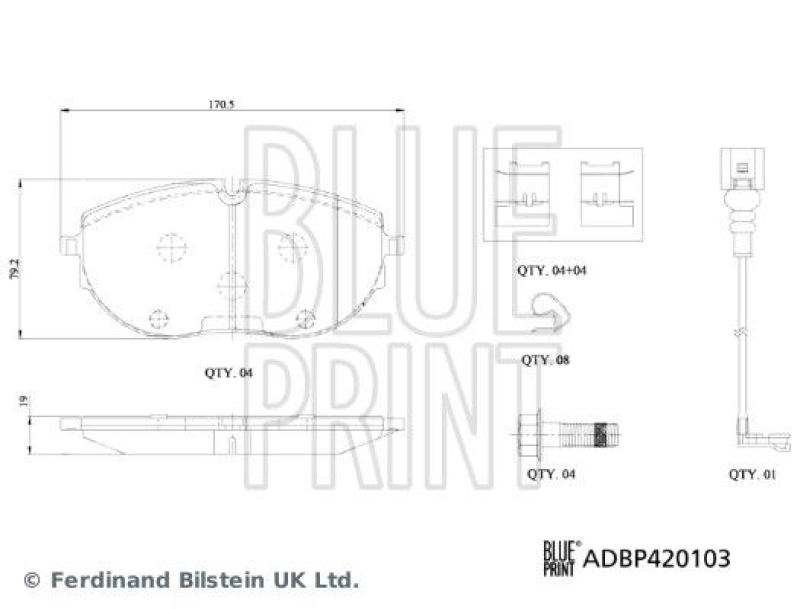 BLUE PRINT ADBP420103 Bremsbelagsatz mit Befestigungsmaterial für VW-Audi