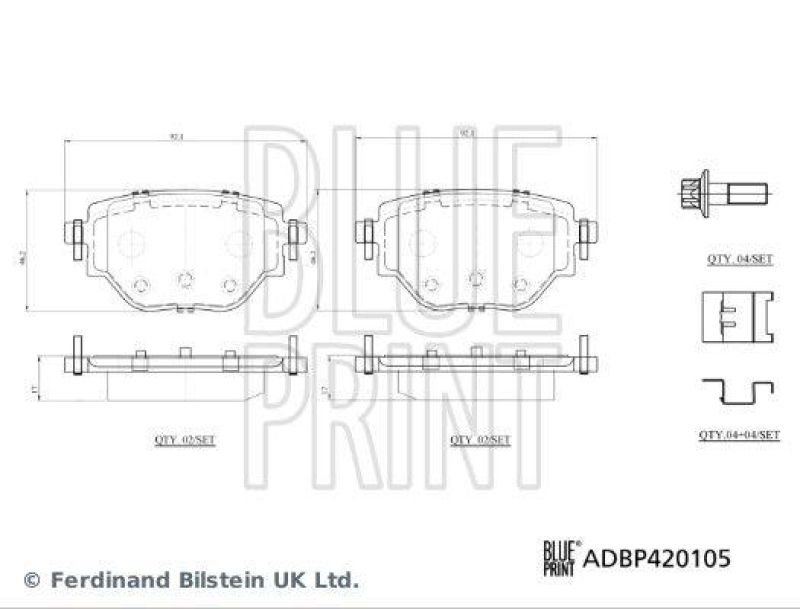 BLUE PRINT ADBP420105 Bremsbelagsatz mit Befestigungsmaterial für Vauxhall