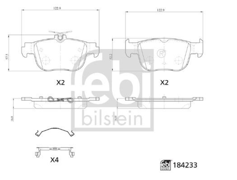 FEBI BILSTEIN 184233 Bremsbelagsatz mit Befestigungsmaterial für VW-Audi