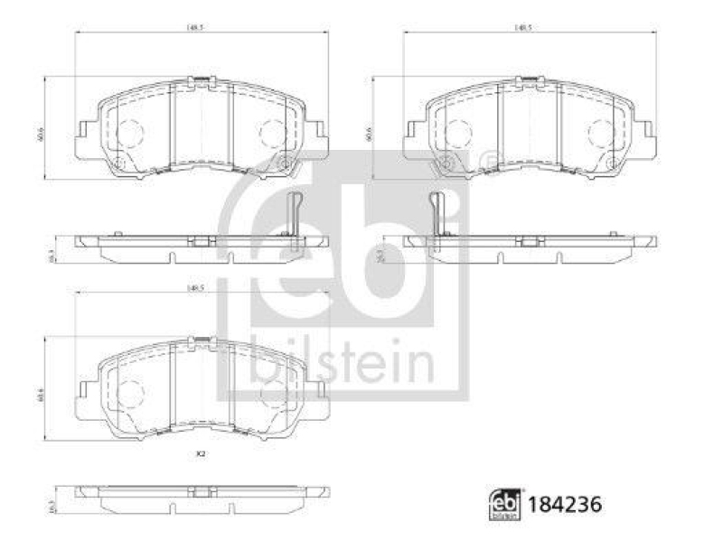 FEBI BILSTEIN 184236 Bremsbelagsatz für MITSUBISHI