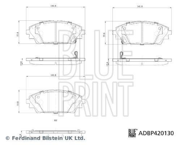 BLUE PRINT ADBP420130 Bremsbelagsatz mit Befestigungsmaterial für MAZDA