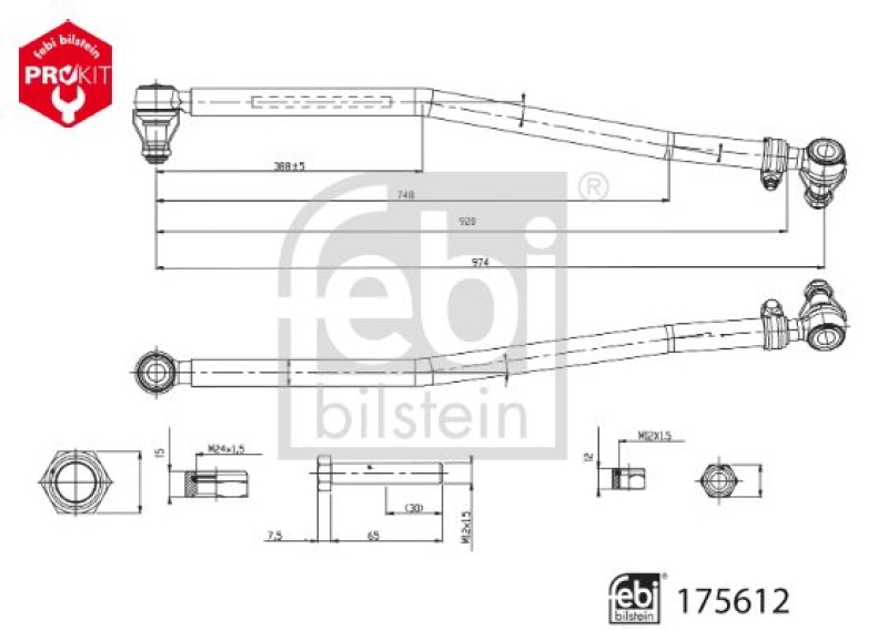 FEBI BILSTEIN 175612 Lenkstange mit Sicherungsmuttern für Mercedes-Benz