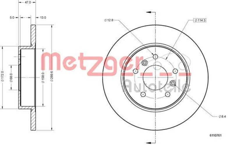 METZGER 6110761 Bremsscheibe Lack/Ks/Ms für NISSAN HA