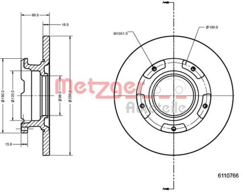 METZGER 6110766 Bremsscheibe Lack/Ks für FORD HA