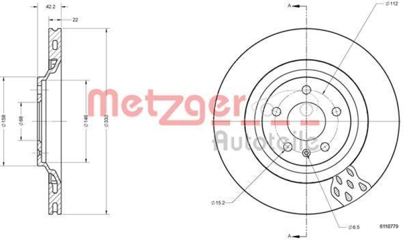 METZGER 6110779 Bremsscheibe Lack/Ks/Ms/Hc für AUDI HA