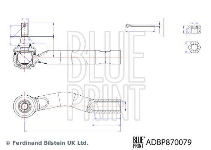 BLUE PRINT ADBP870079 Spurstangenendstück mit Kronenmutter und Splint für TOYOTA