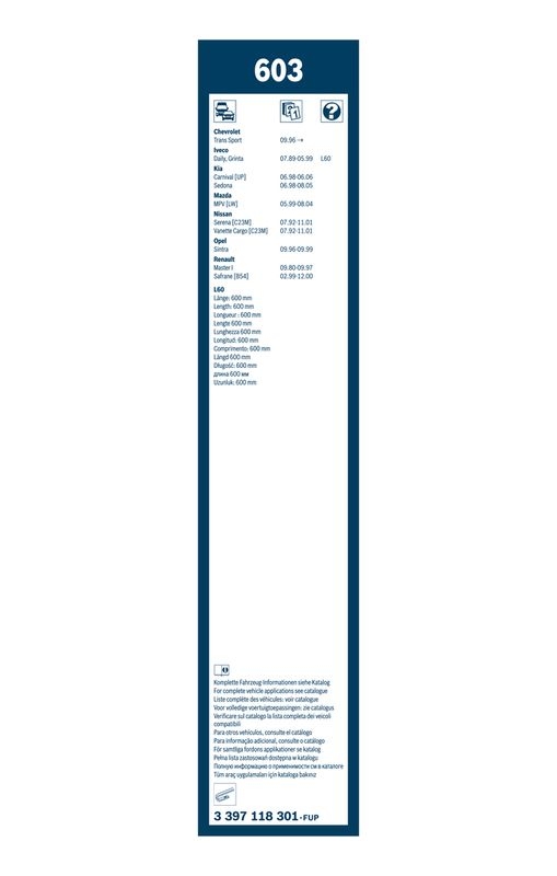 BOSCH 3 397 118 301 Wischblatt 603 Twin Scheibenwischer 600/600 mm