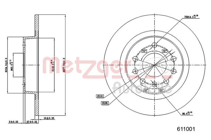 METZGER 6111001 Bremsscheibe Lack/Ks für OPEL/VAUXHALL HA links/rechts