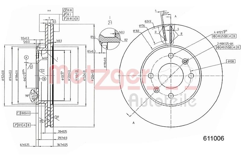 METZGER 6111006 Bremsscheibe Lack/Ks für KIA VA links/rechts