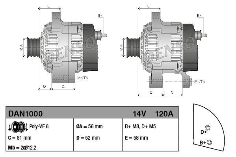 DENSO DAN1000 Generator ALFA ROMEO GIULIETTA (10-)