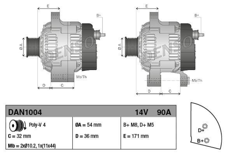 DENSO DAN1004 Generator FIAT 500 (07-)