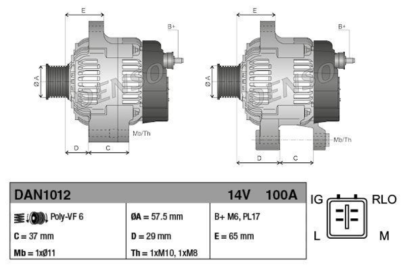 DENSO DAN1012 Generator TOYOTA AURIS (2006-)