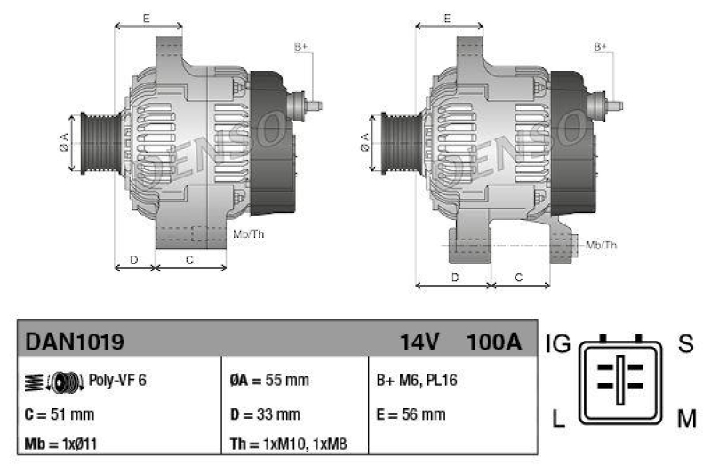 DENSO DAN1019 Generator TOYOTA