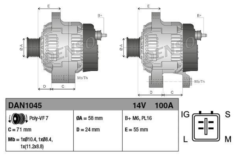 DENSO DAN1045 Generator TOYOTA AVENSIS (09-)