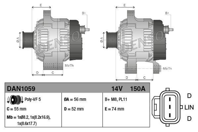 DENSO DAN1059 Generator VOLVO V50 (04-)