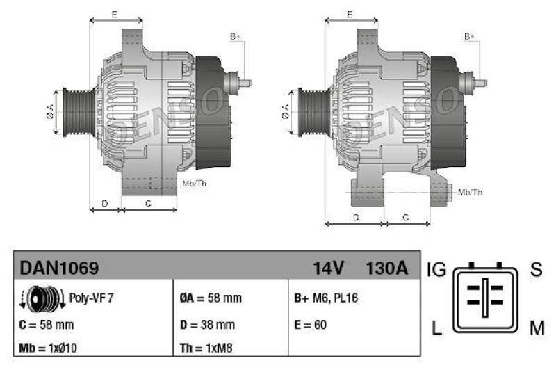 DENSO DAN1069 Generator TOYOTA LAND CRUISER PRADO (_J12_) 3.0 D-4D (KDJ120, KDJ125) (02-10)