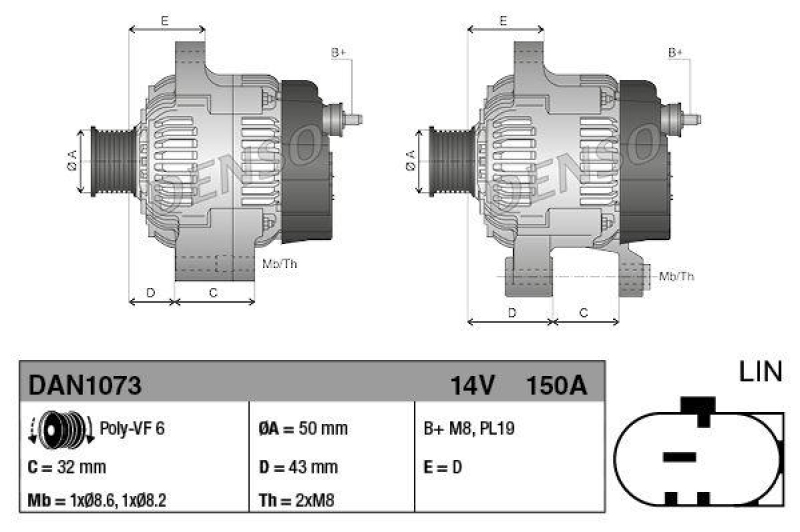 DENSO DAN1073 Generator FORD Focus III /B-MAX EcoBoost 1.0 (2012 - )