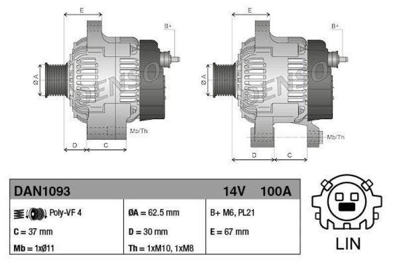 DENSO DAN1093 Generator TOYOTA YARIS (10-)