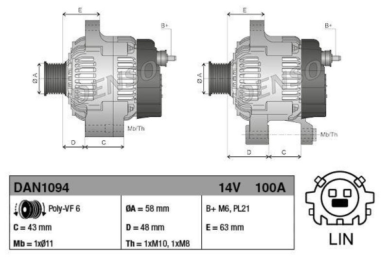 DENSO DAN1094 Generator TOYOTA YARIS (10-)