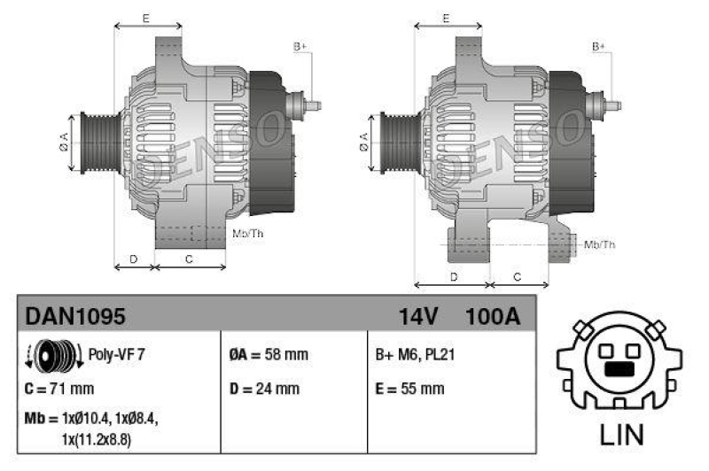 DENSO DAN1095 Generator TOYOTA AURIS (12-)