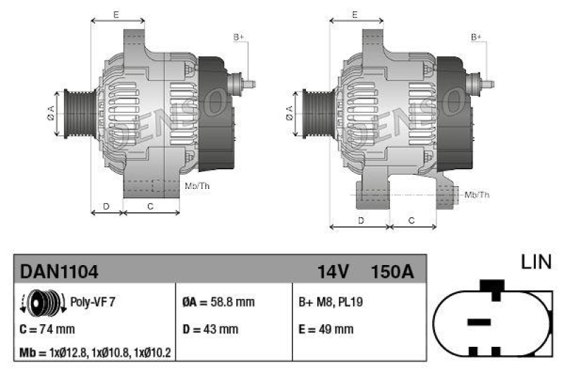 DENSO DAN1104 Generator LAND ROVER DEFENDER