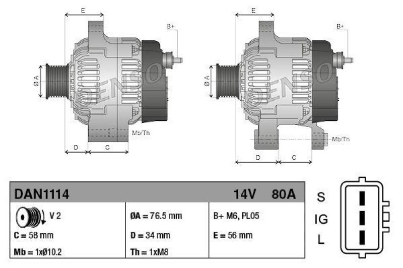 DENSO DAN1114 Generator TOYOTA Cruiser 4.2 (98 - 07)