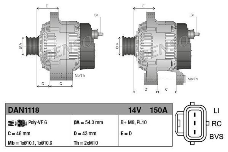 DENSO DAN1118 Generator FORD FOCUS II (04-10)