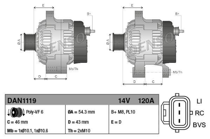 DENSO DAN1119 Generator FORD FOCUS II (04-10)