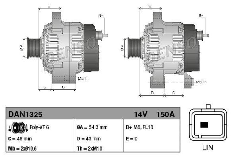 DENSO DAN1325 Generator CITROEN C-Elysee 1.2 Vti (Bj: 2012 - )