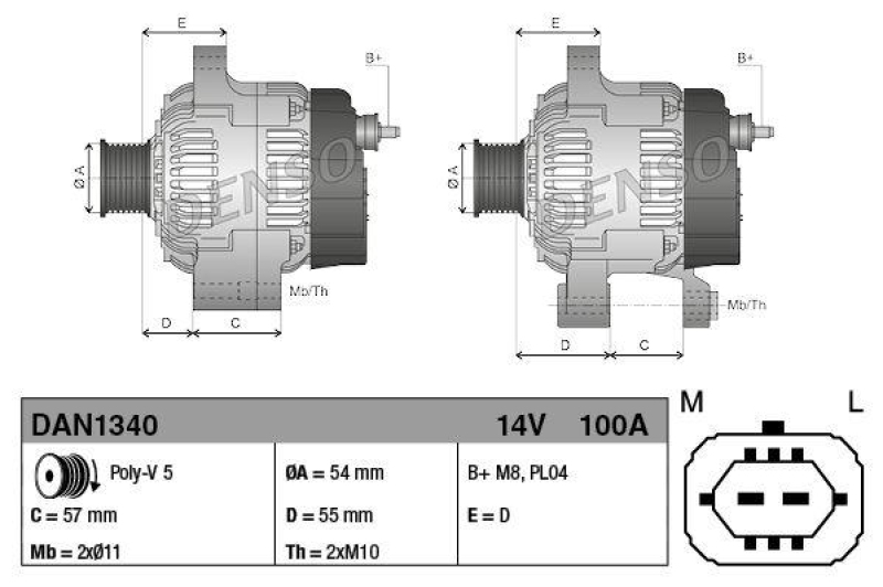 DENSO DAN1340 Generator OPEL Astra H (04 - 10)