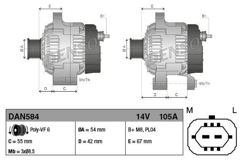 DENSO DAN584 Generator OPEL AGILA (08-)