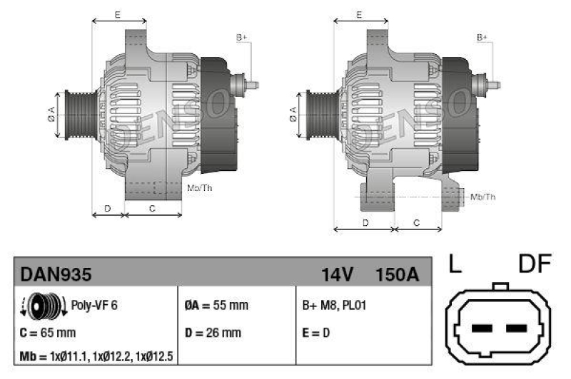 DENSO DAN935 Generator ALFA ROMEO 159