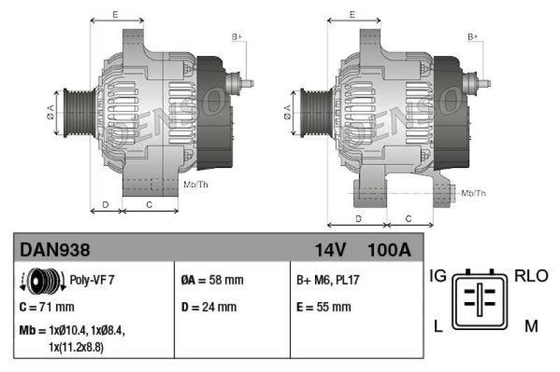 DENSO DAN938 Generator TOYOTA VERSO