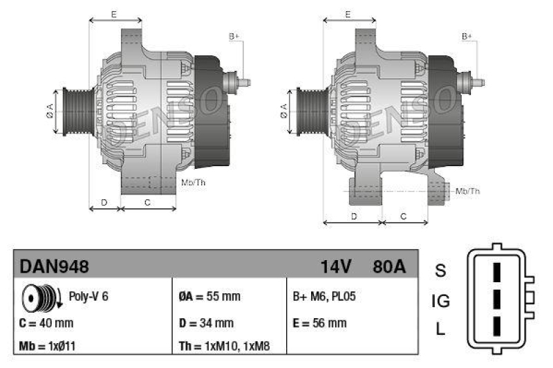 DENSO DAN948 Generator TOYOTA COROLLA VERSO (01-)