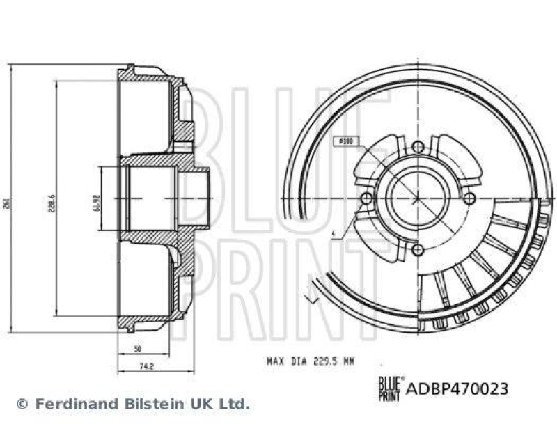 BLUE PRINT ADBP470023 Bremstrommel mit Radlager und ABS-Impulsring für Renault