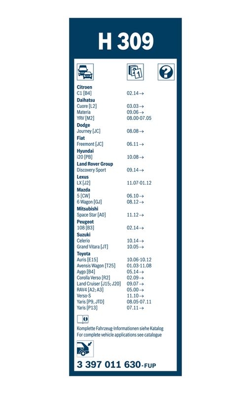 B-Ware BOSCH 3 397 011 630 Wischblatt H309 Scheibenwischer 300 mm hinten