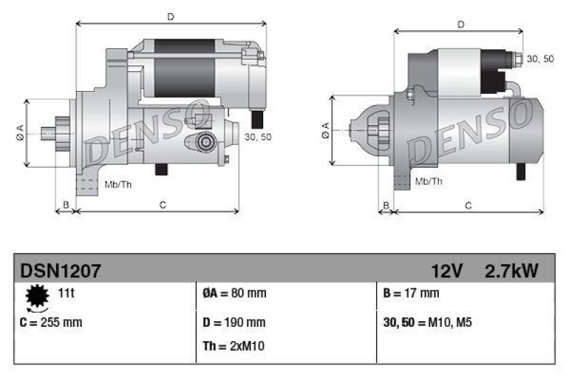 DENSO DSN1207 Starter LAND ROVER Range Rover III 3.6 TD (Bj: 2006 - 2012)