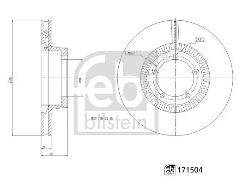 FEBI BILSTEIN 171504 Bremsscheibe für DAF-Leyland