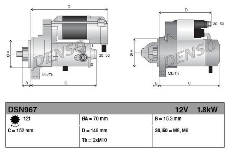 DENSO DSN967 Starter Mercedes C200/C220/E200/E220, Sprinter ab Bj. 2008