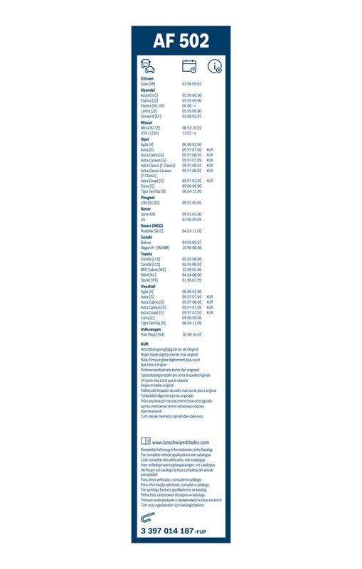 B-Ware BOSCH 3 397 014 187 Wischblatt AF502 Scheibenwischer 500/450 mm vorne