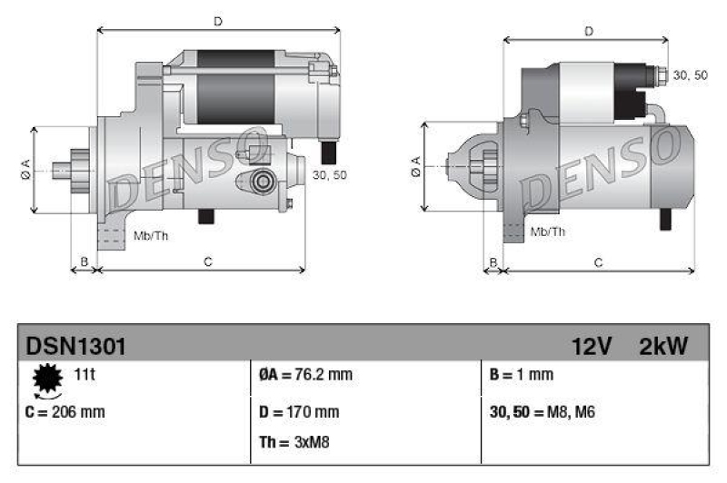 DENSO DSN1301 Starter FIAT Ducato 2.3 D (11 - )