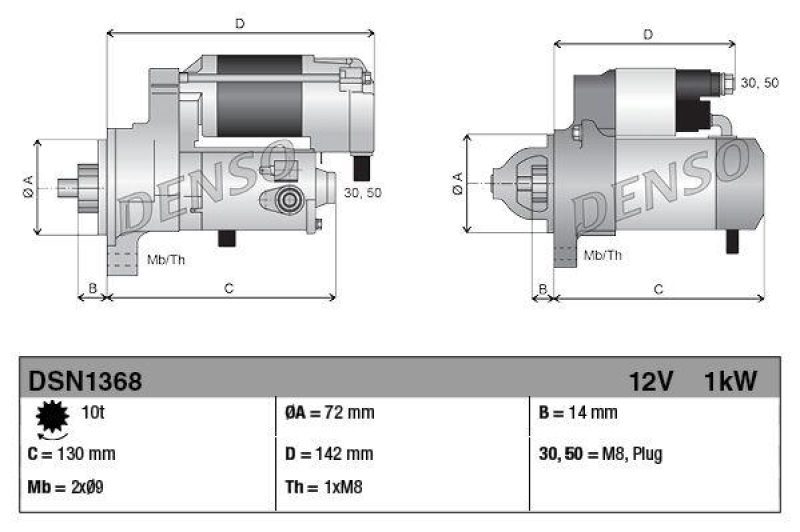 DENSO DSN1368 Starter CITROEN C3 1.2vTi (12 - )