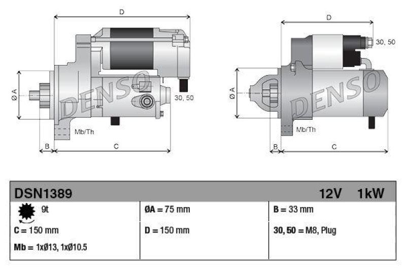 DENSO DSN1389 Starter HONDA CR-V II 2.0 (2001 - 2006)